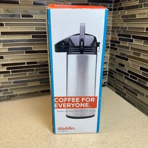 New Aladdin Stainless Glass Pump Pot 1.9L 64.3oz Coffee Airpot with Handle NOB